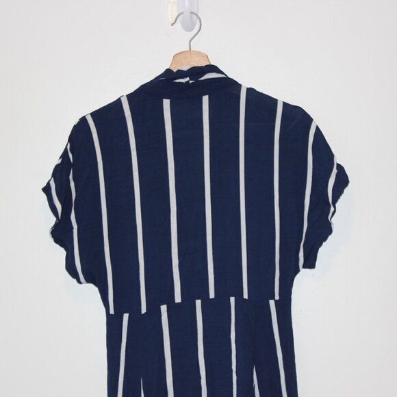 Zara Navy Blue & White Stripes Button Details midi Dress Women's Size M - Picture 8 of 13